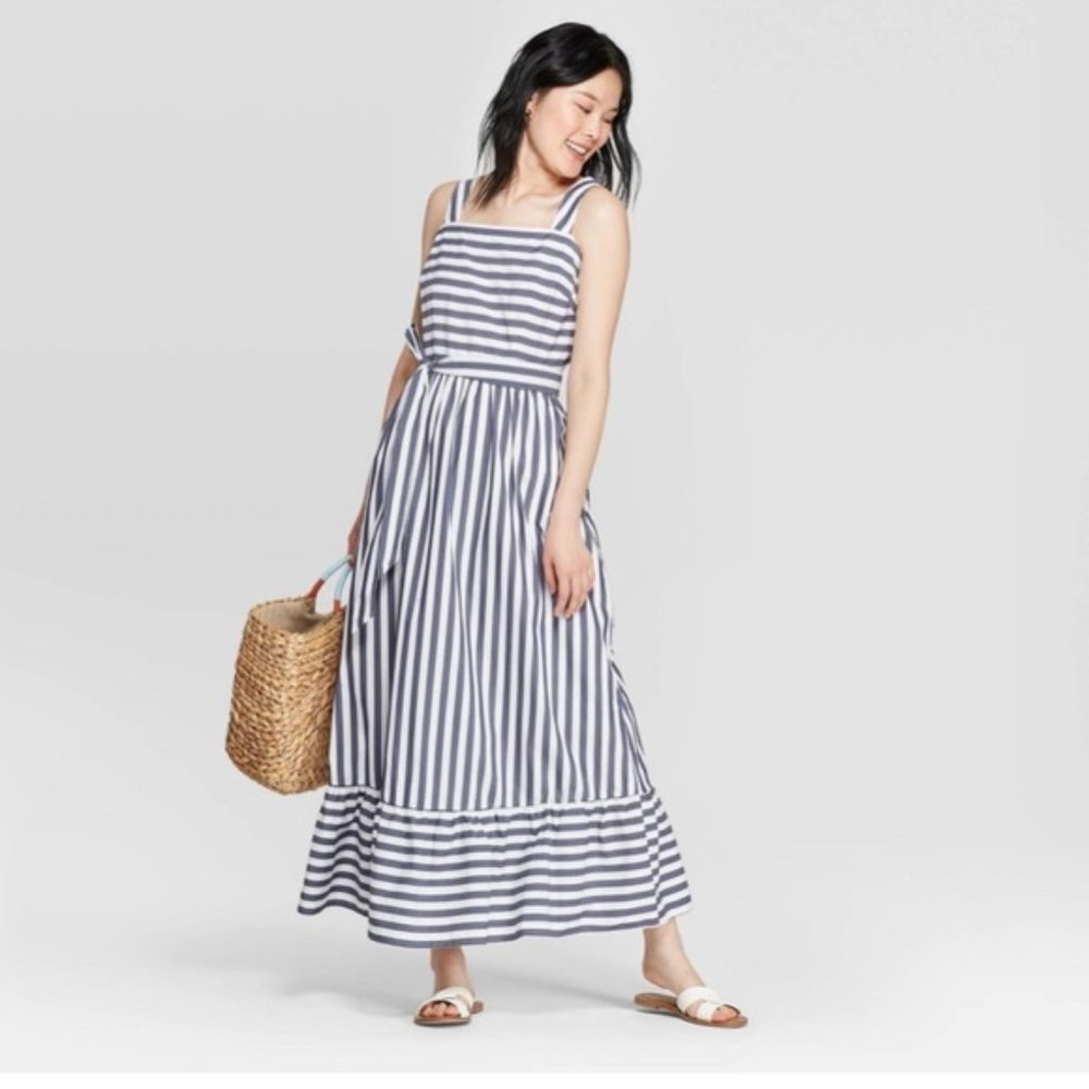a new day Blue and White Striped Maxi Dress Sz M